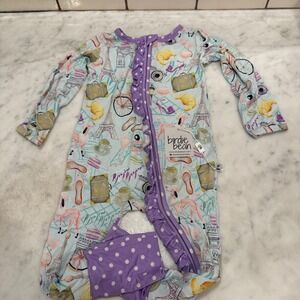Birdie Bean Zipper Pajamas Emilie in Paris Print Ruffle Trim Footed 2T‎